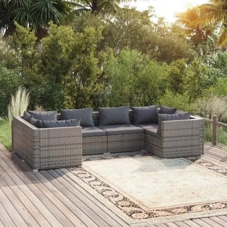 6-piece garden sofa set with gray synthetic rattan cushions by vidaXL, Garden sets - Ref: Foro24-3101941, Price: 668,84 €, Di...
