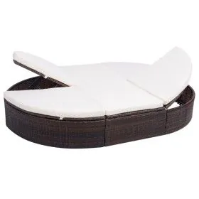 Gartenliege mit braunen Vorhängen aus synthetischem Rattan von vidaXL, Betten im Freien - Ref: Foro24-42939, Preis: 362,14 €,...