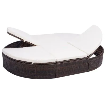 Tumbona de jardín con cortinas de ratán sintético marrón de vidaXL, Camas para exteriores - Ref: Foro24-42939, Precio: 362,14...
