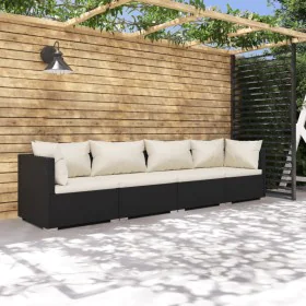 Gartenmöbel-Set 4-teilig mit schwarzen Polstern aus synthetischem Rattan von vidaXL, Gartensets - Ref: Foro24-3101423, Preis:...