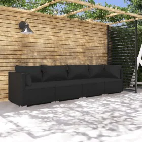 4-teiliges Gartenmöbel-Set und schwarze synthetische Rattankissen von vidaXL, Gartensets - Ref: Foro24-3101424, Preis: 435,77...