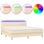 Boxspringbett mit Matratze und LED-Cremestoff 160x200 cm von vidaXL, Betten und Lattenroste - Ref: Foro24-3133730, Preis: 497...