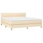 Box spring bed with mattress and LED cream fabric 160x200 cm by vidaXL, Beds and slatted bases - Ref: Foro24-3133730, Price: ...