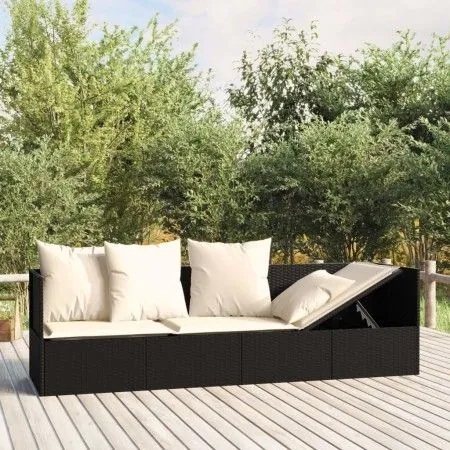 Garden lounger sofa with black synthetic rattan cushions by vidaXL, Loungers - Ref: Foro24-319562, Price: 221,02 €, Discount: %