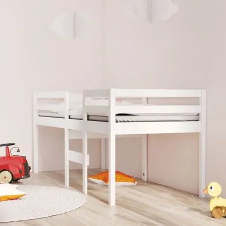 Cama alta blanca madera maciza pino 90x200 cm de vidaXL, Camas y somieres - Ref: Foro24-821605, Precio: 176,79 €, Descuento: %