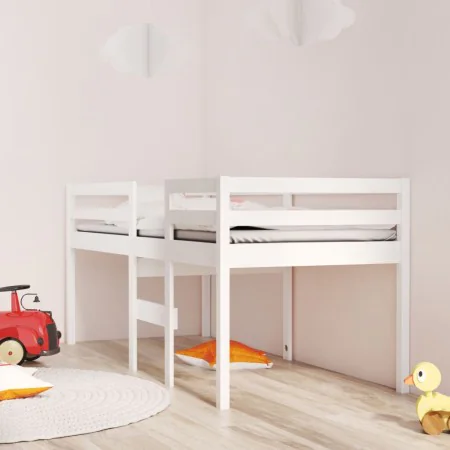 Weißes Hochbett aus massivem Kiefernholz 90x200 cm von vidaXL, Betten und Lattenroste - Ref: Foro24-821605, Preis: 176,79 €, ...