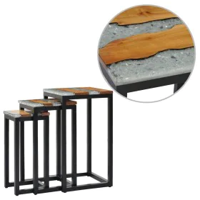 Stackable tables, set of 3, made of solid teak wood and polyresin. by vidaXL, Side tables - Ref: Foro24-281648, Price: 204,78...