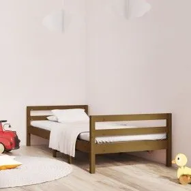 Solid pine wood bed frame honey brown 90x200 cm by vidaXL, Beds and slatted bases - Ref: Foro24-821627, Price: 86,13 €, Disco...
