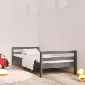 Solid gray pine wood bed frame 90x200 cm by vidaXL, Beds and slatted bases - Ref: Foro24-821626, Price: 90,87 €, Discount: %