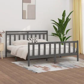 Solid gray pine wood bed frame 200x200 cm by vidaXL, Beds and slatted bases - Ref: Foro24-3107050, Price: 169,86 €, Discount: %