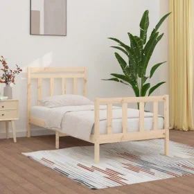 Solid pine wood bed frame 90x200 cm by vidaXL, Beds and slatted bases - Ref: Foro24-3107013, Price: 89,89 €, Discount: %