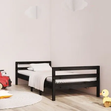 Solid black pine wood bed frame 75x190 cm by vidaXL, Beds and slatted bases - Ref: Foro24-821643, Price: 83,57 €, Discount: %