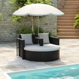 Garden bed with black synthetic rattan parasol by vidaXL, Outdoor beds - Ref: Foro24-40735, Price: 339,27 €, Discount: %