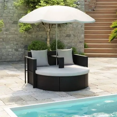 Garden bed with black synthetic rattan parasol by vidaXL, Outdoor beds - Ref: Foro24-40735, Price: 345,12 €, Discount: %
